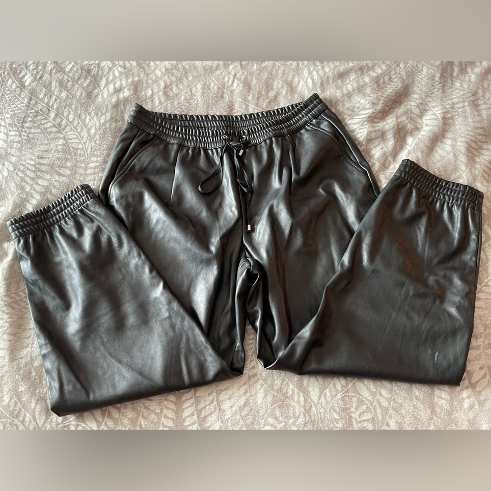 Dkny Black Faux Leather Joggers